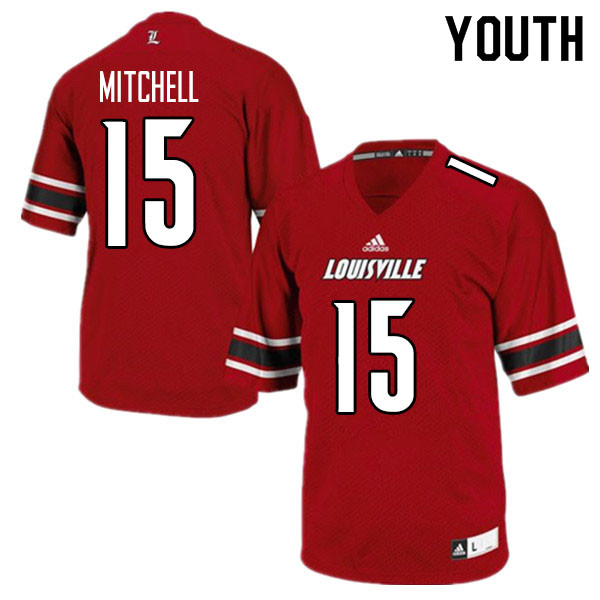 Youth #15 Jalen Mitchell Louisville Cardinals College Football Jerseys Sale-Red